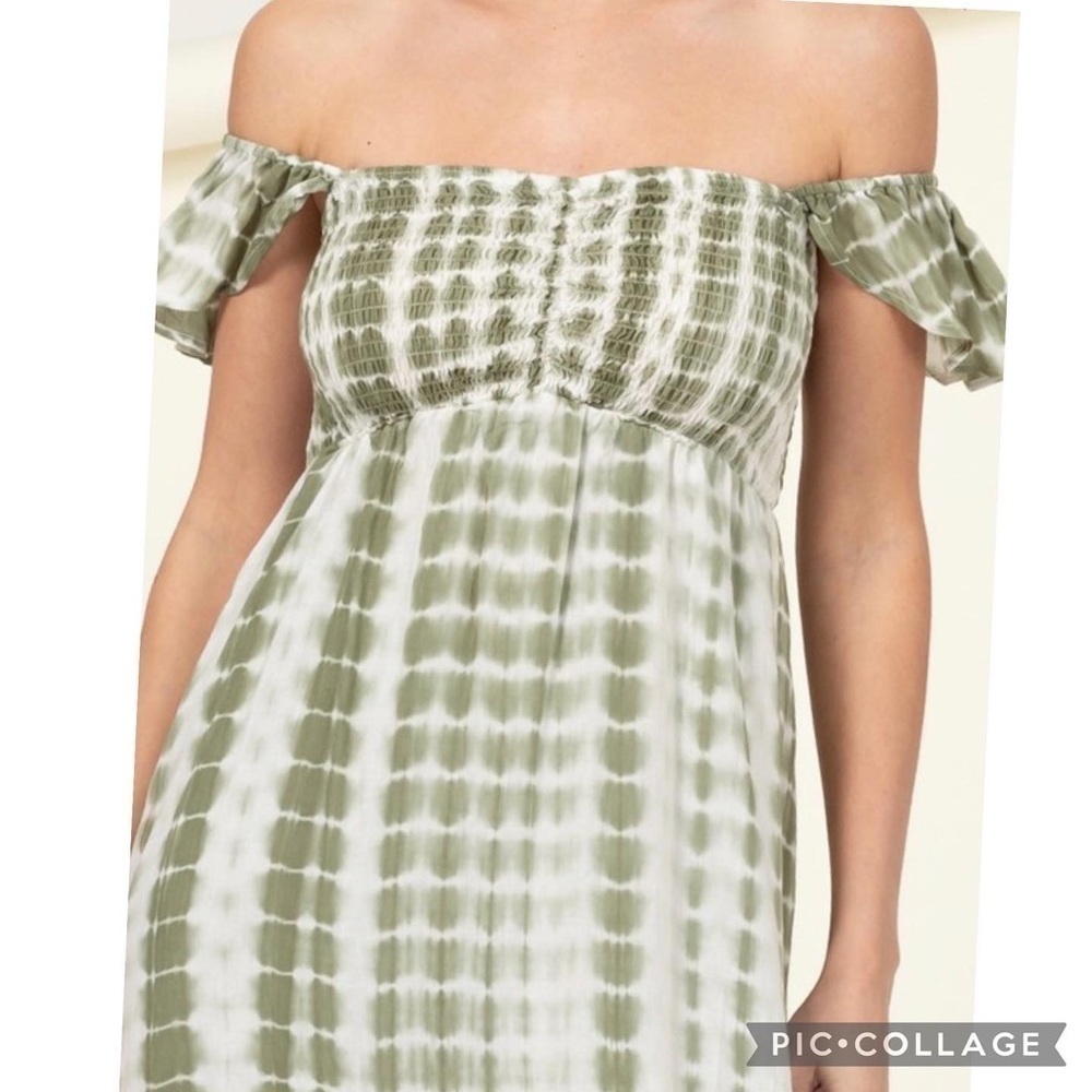 Beautiful Olive & White Tie Dyed Dress - Picture 4 of 6